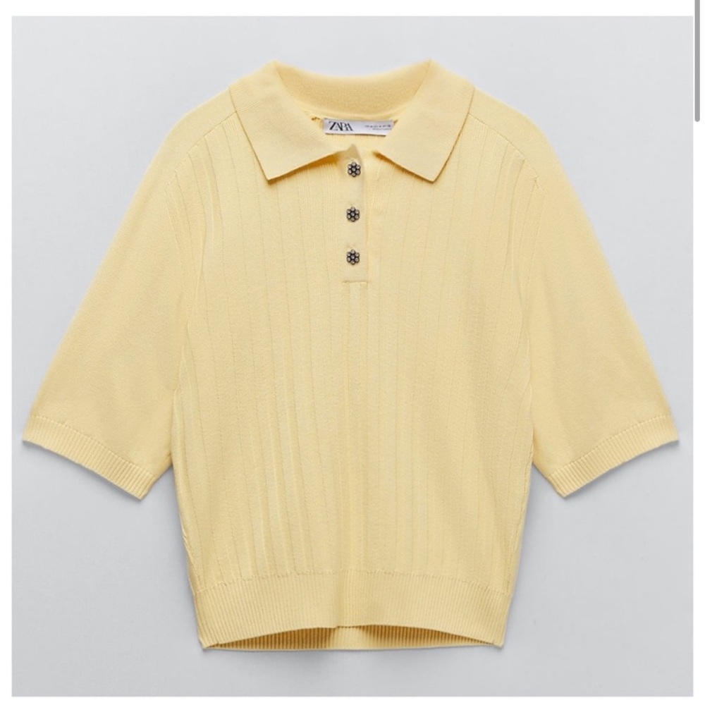 Zara Yellow Knit Polo Top
